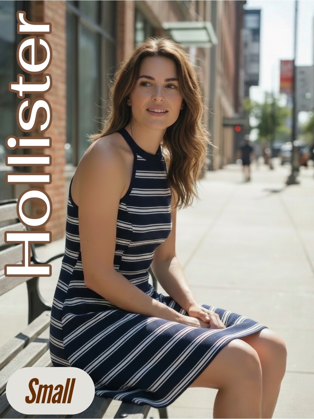 Hollister Sundress Navy & White Striped SMALL